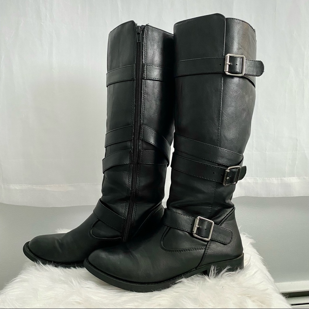 SODA Black Tall Boots with Silver Buckles